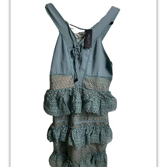 Corset Dress Sage Ruffle Crochet Lace Medium Semi Formal Cocktail Party Layered - Picture 8 of 12